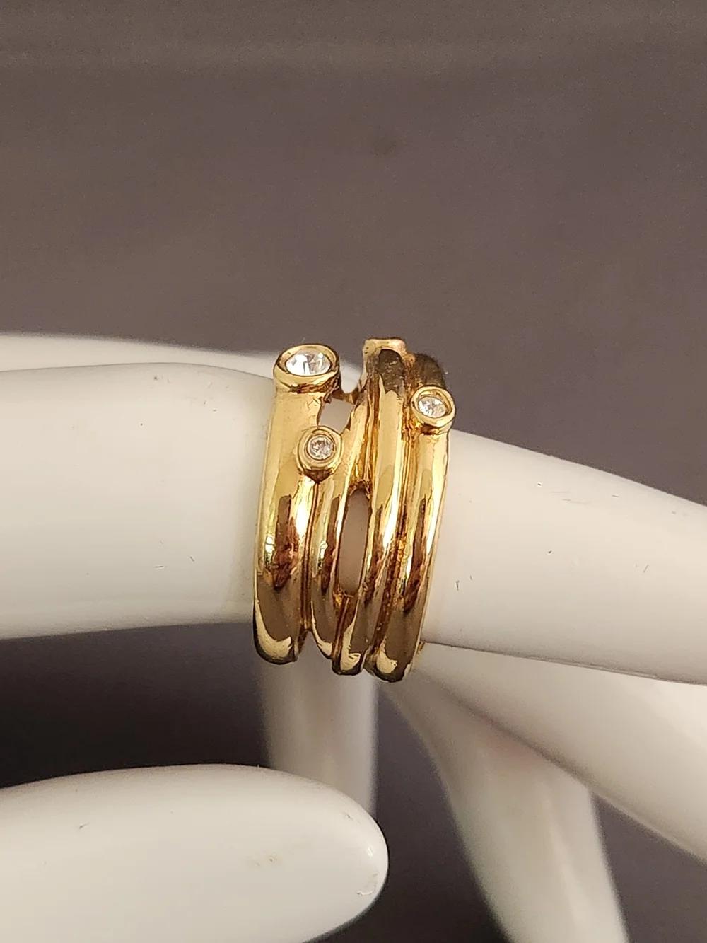 Gold-Tone Multi-Stack Band Ring with Clear Stones